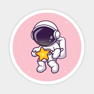 Cute Astronaut Catching Star In Space Cartoon Magnet